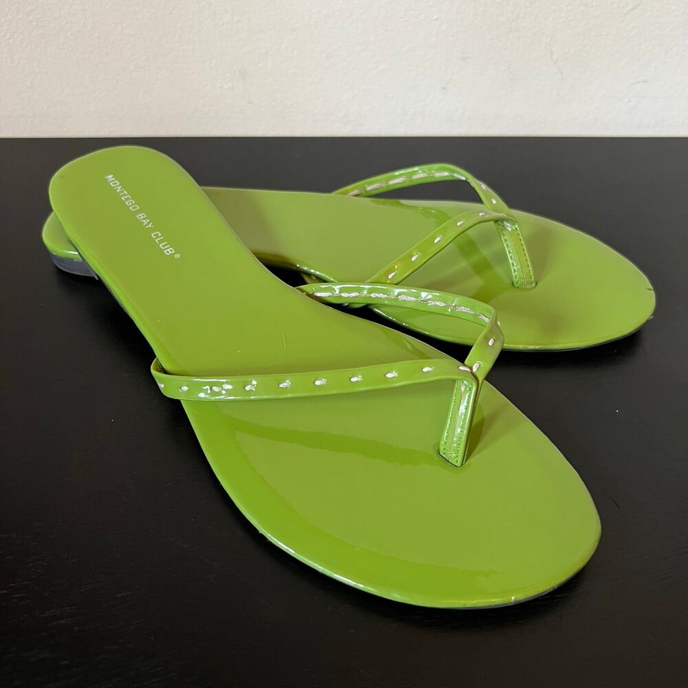 Montego Bay Club Key Lime Green Y2k Style Stitched Thong Sandals 8.5 Flip Flops